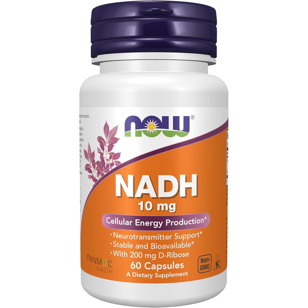 NOW Supplements, NADH (Reduced Nicotinamide Adenine Dinucleotide) 10 Mg with 200 Mg D-Ribose, 60 Veg Capsules