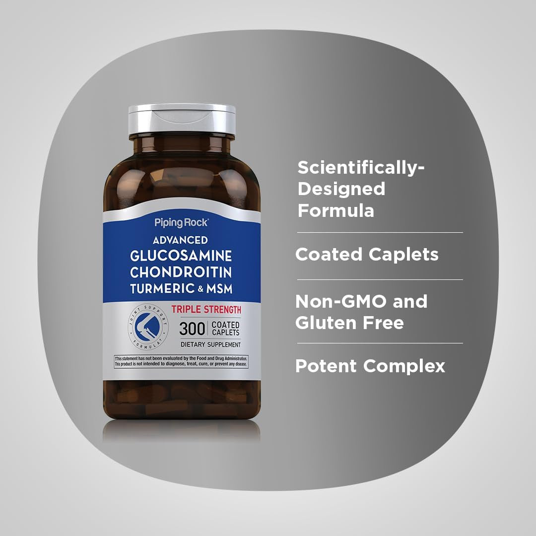 Piping Rock Glucosamine Chondroitin MSM Turmeric | 300 Caplets | Supplement for Women and Men | Advanced Triple Strength Complex | Non-Gmo & Gluten Free