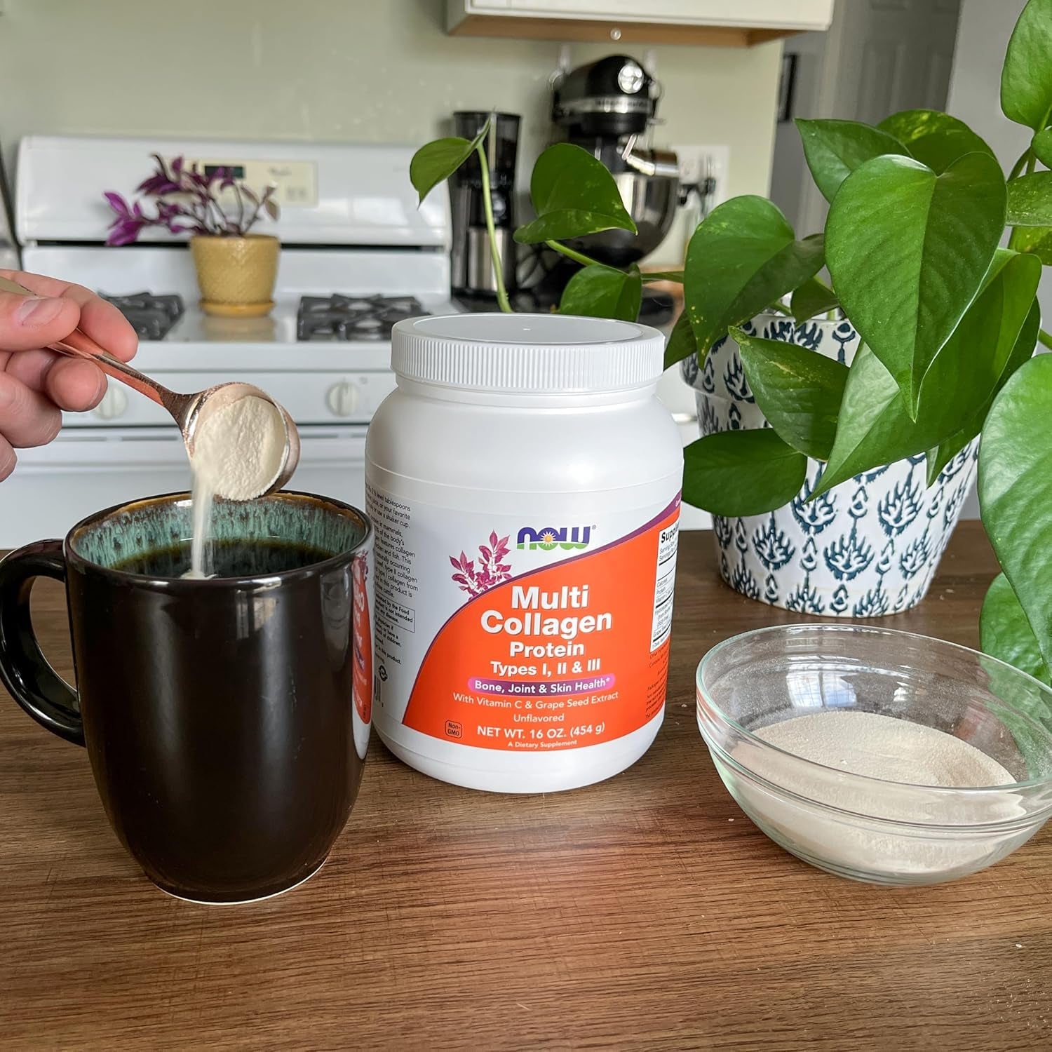 Now Foods Supplements, Multi Collagen Protein Types I, II & III Powder, Bone, Joint, and Skin Health, 16 Oz (454 G)