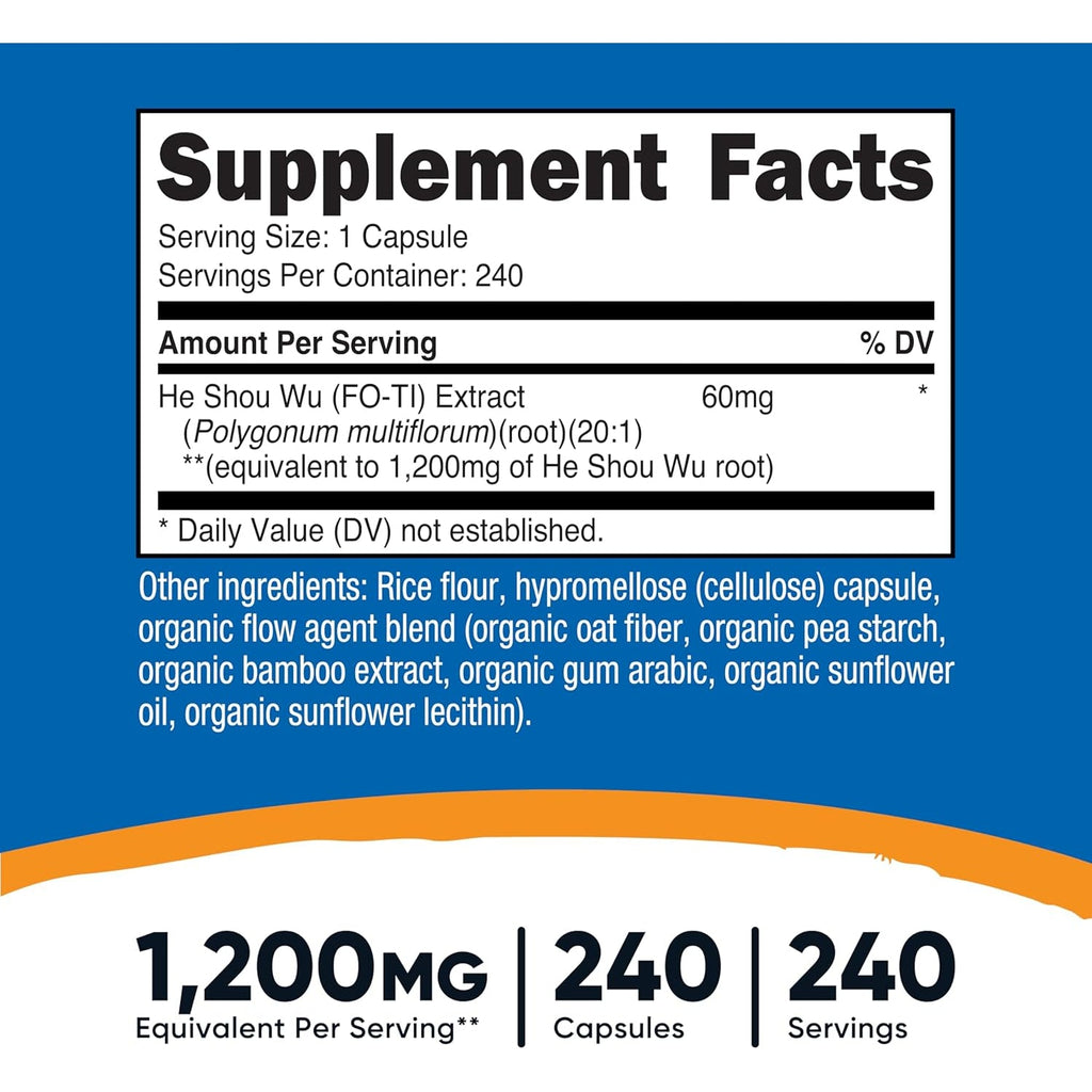 Nutricost He Shou Wu Root Supplement 240 Capsules for 240 Servings per Bottle - Fo-Ti Root Extract, Vegan, Gmo-Free, Gluten-Free