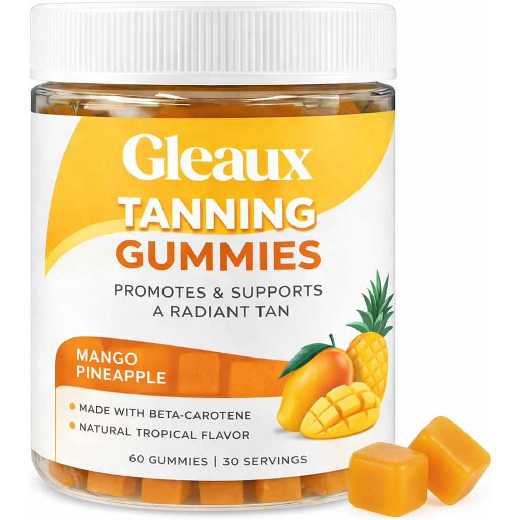 Gleaux Tanning Gummies, Tanning Gummies for Women, Sunless Radiance Support with Beta Carotene, Astaxanthin & Lycopene, for Skin Health & Complexion Support, Mango Pineapple Flavor, 60 Gummies