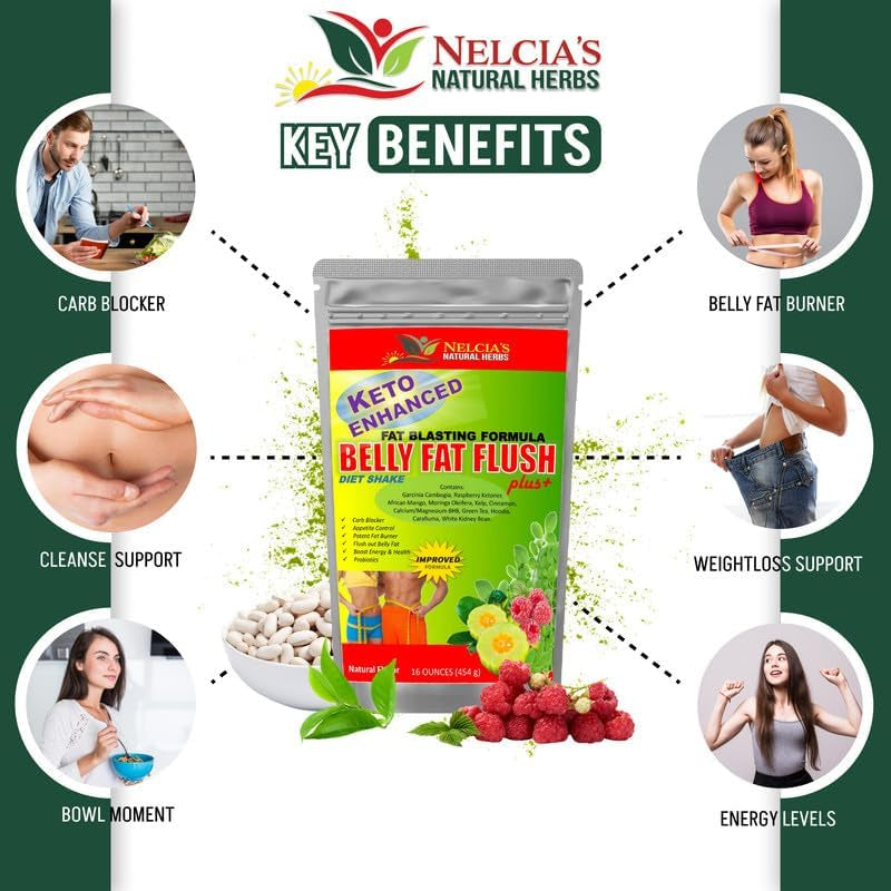 NELCIA'S NATURAL HERBS Belly Fat Burner for Men & Women | Probiotics & Appetite Suppressant for Weight Loss Supplement Powder| Metabolism Booster Raspberry Ketones, Green Tea|16 Oz 30 Servings
