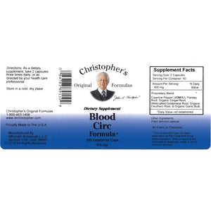 Christopher'S Original Formulas Blood Circ Formula Capsules, Herbal Supplement for Cardiovascular & Circulatory Wellness, 100 Capsules