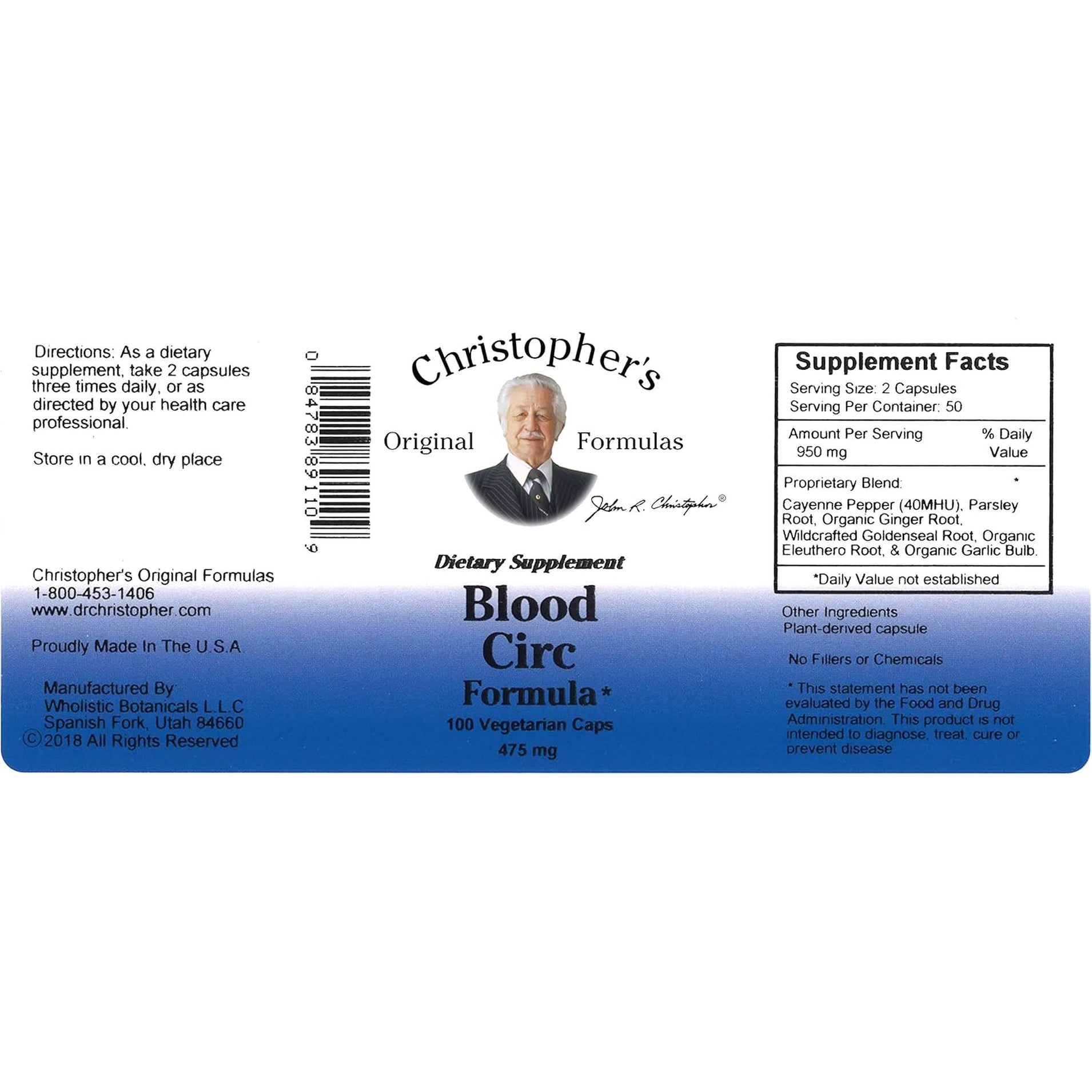 Christopher'S Original Formulas Blood Circ Formula Capsules, Herbal Supplement for Cardiovascular & Circulatory Wellness, 100 Capsules