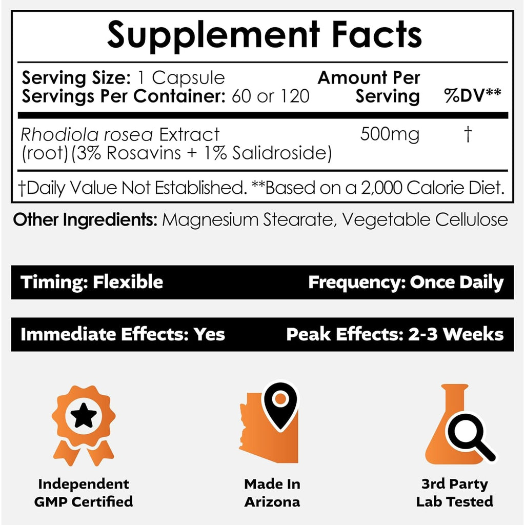 Nootropics Depot Rhodiola Rosea Capsules | 500Mg | 3% Rosavins | 60 Count | Adaptogen Herb | Ayurvedic Supplement | Supports Healthy Stress Levels* | Promotes Brain Health*