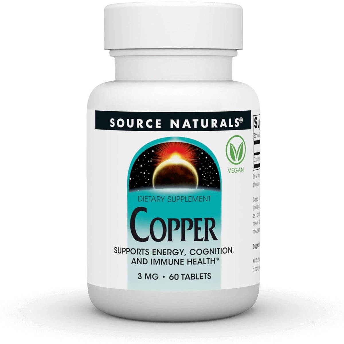 Source Naurals Copper, Supports Energy, Cognition, and Immune Health*, 3 Mg - 60 Tablets