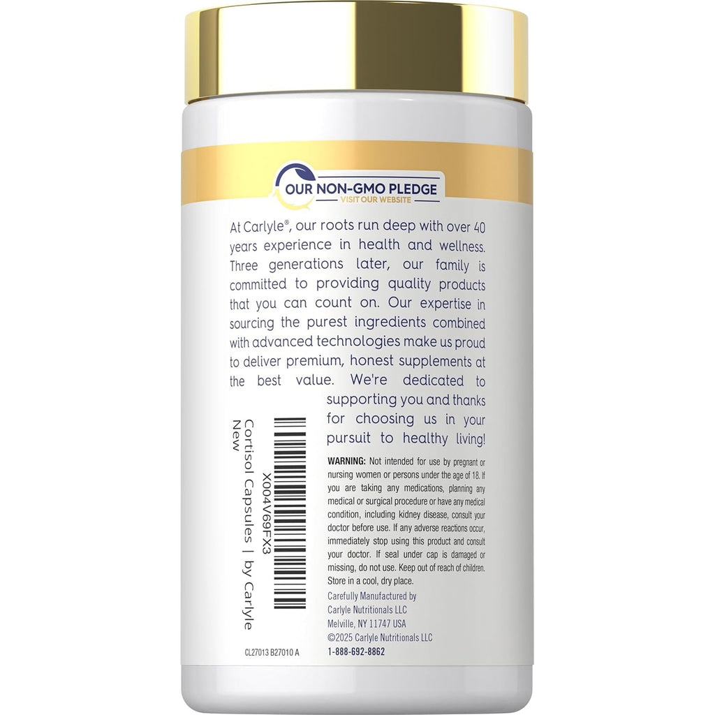 Carlyle Cortisol Supplement | 60 Vegan Capsules | Ashwagandha & Magnesium Complex | Non-Gmo, Gluten Free