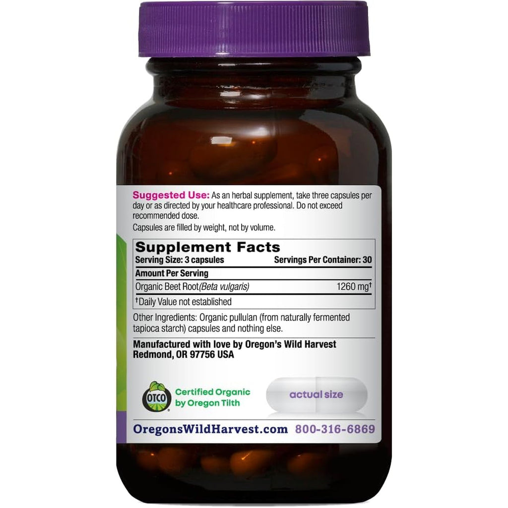 Oregon'S Wild Harvest Organic Beet Root Capsules – 90 Vegan Capsules – USDA Certified Organic Beet Root Powder – Non-Gmo, Gluten-Free, Dairy-Free, Soy-Free – Grown in North America – Made in the USA