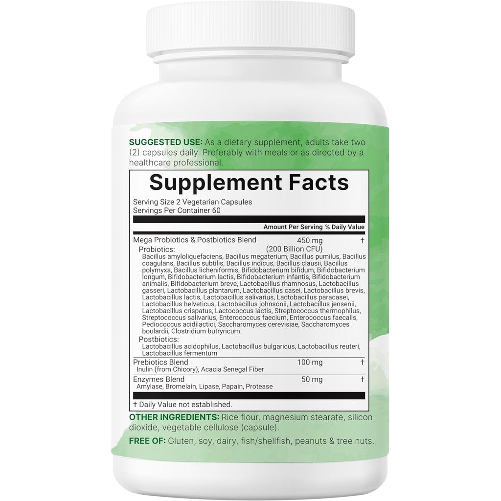 Micro Ingredients Probiotics 200 Billion CFU, 120 Veggie Capsules | Mega Probiotics for Men & Women | 40 Strains with Prebiotics, Postbiotics & Digestive Enzymes | Gut, Immune & Digestive Health