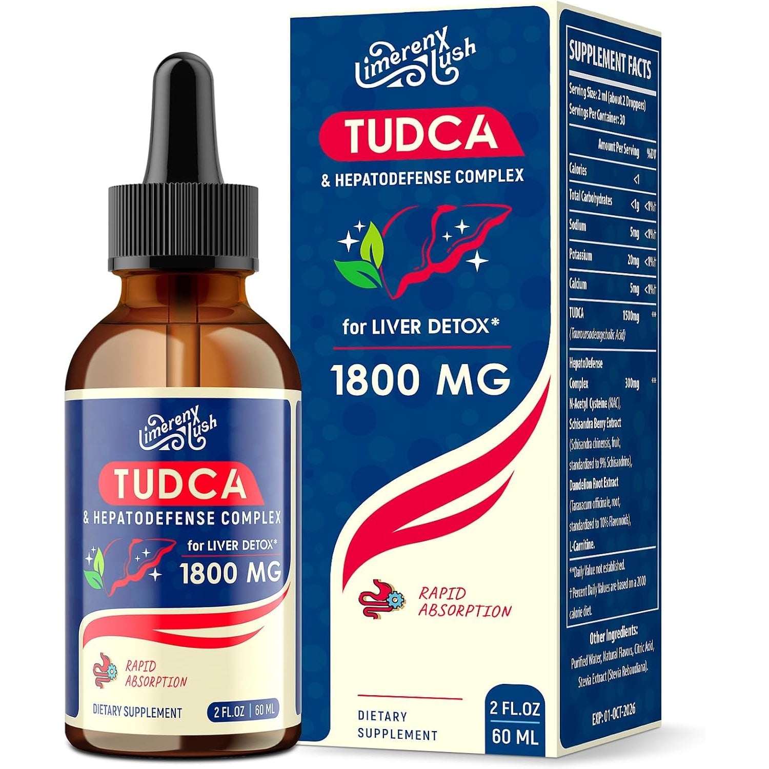 TUDCA Liver Support Drops 1800Mg - Powerful Liver Supplement with Bile Salts, NAC, Schisandra and Dandelion, Liver Detox & Repair - Fast-Absorbing, Sugar-Free, Alcohol-Free – 2 Fl.Oz