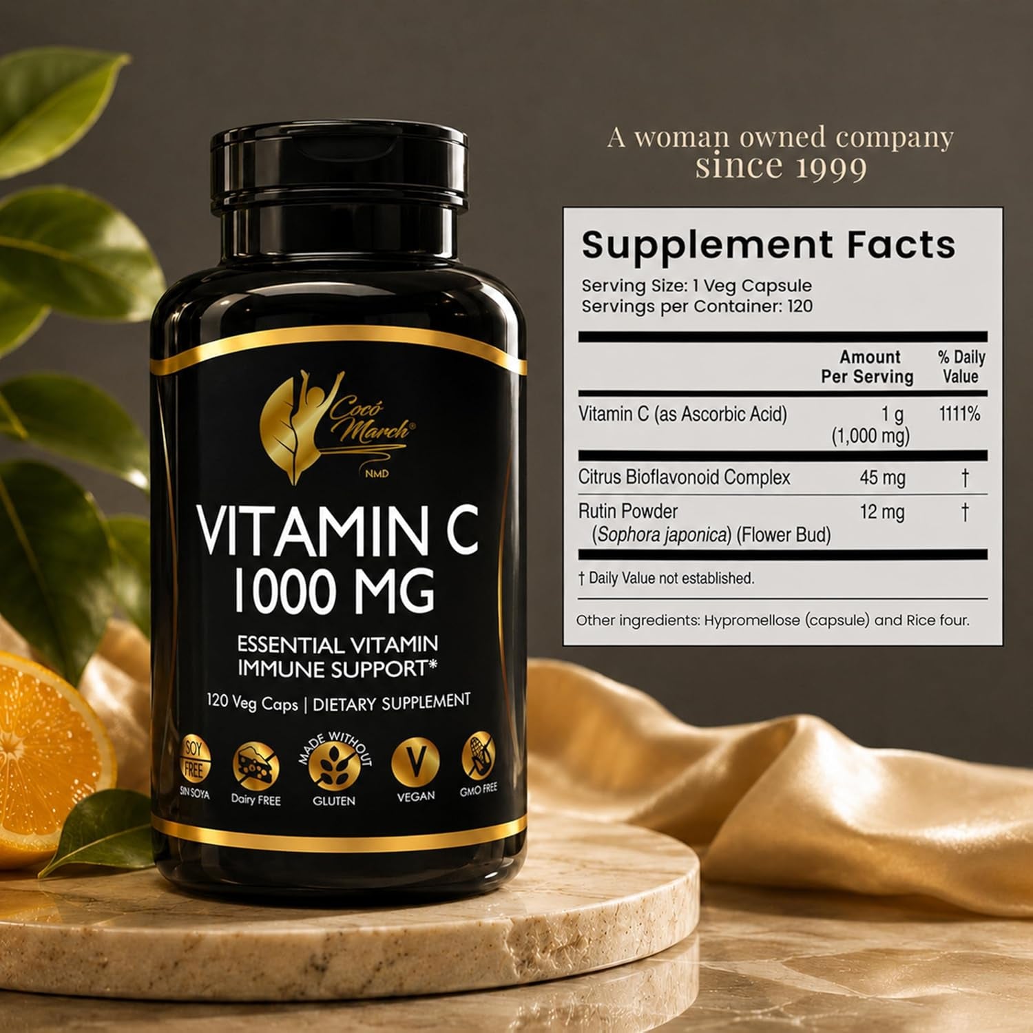 Cocó March N.M.D Vitamin C 1000Mg – Gluten Free & Vegan Immune Support Supplement – Vitamin C for Women & Men - Soy Free, Dairy Free & Non-Gmo – Easy-To-Swallow, 120 Veg Capsules