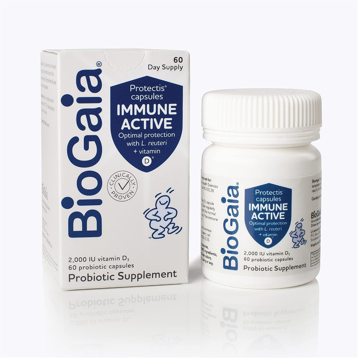 Biogaia Protectis Immune Active Probiotic | Probiotic + Vitamin D | Supports Immune, Digestive and Overall Health | Probiotics for Men & Women | Capsules | 60 Day Supply