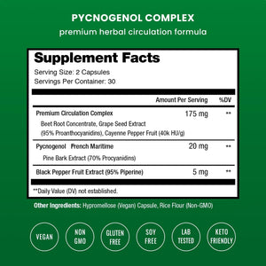 Nutrachamps Pycnogenol French Maritime Pine Bark Extract, Premium Circulation Complex, Blood Flow, Nitric Oxide Production, Superior Absorption, Results with Black Pepper Extract, 60 Capsules
