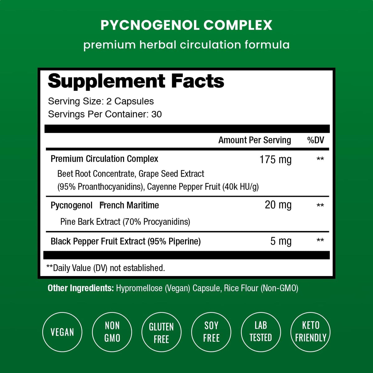 Nutrachamps Pycnogenol French Maritime Pine Bark Extract, Premium Circulation Complex, Blood Flow, Nitric Oxide Production, Superior Absorption, Results with Black Pepper Extract, 60 Capsules