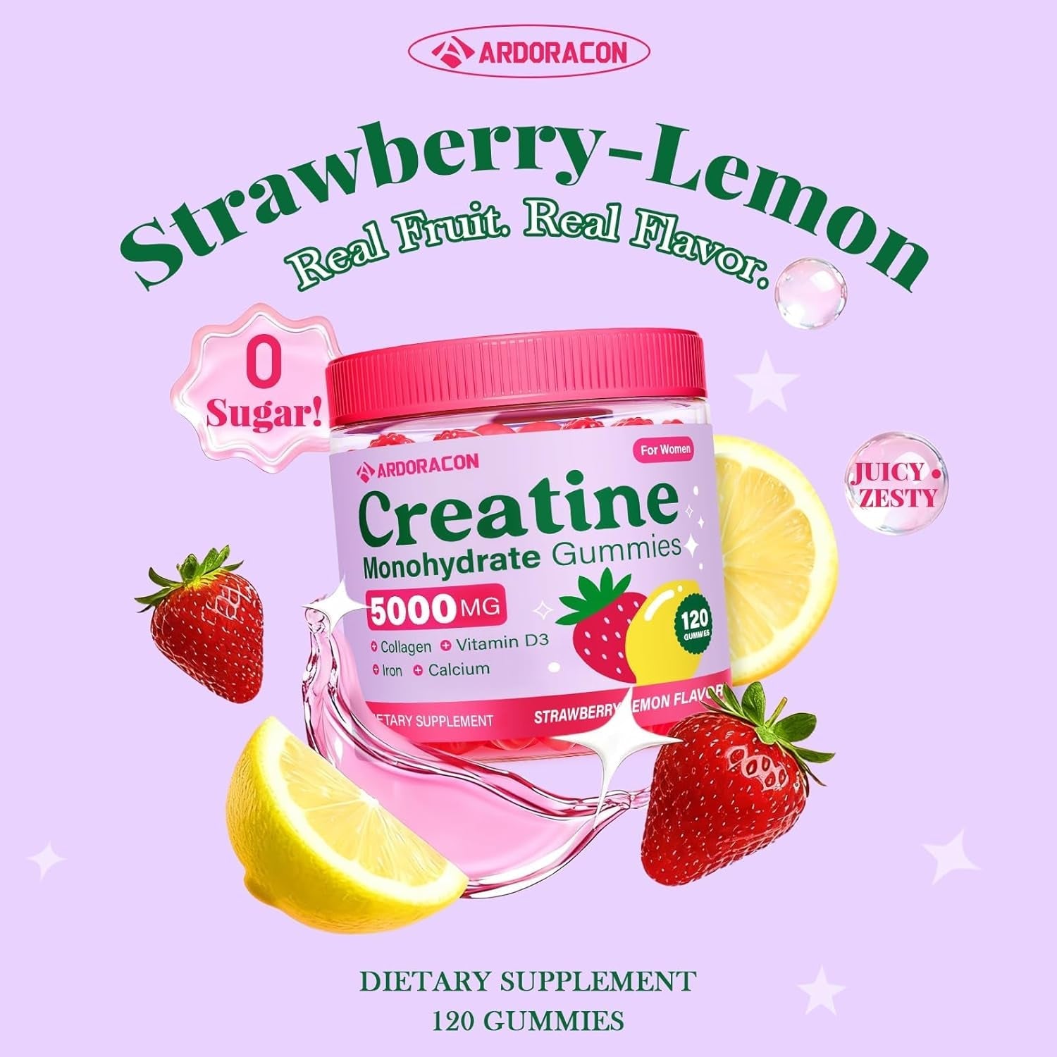 Creatine for Women, Creatine Monohydrate Gummies with Collagen, Vitamin D3 & Calcium for Muscles, Booty & Energy, Flavored Sugar Free Creatine Gummies Post & Pre Workout Supplements for Women, 120 Ct