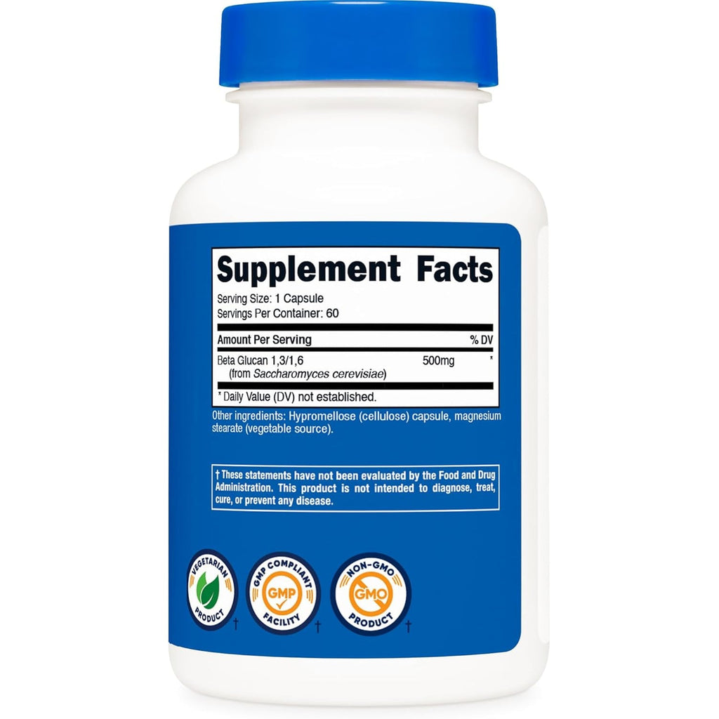 Nutricost Beta Glucan 500Mg 1,3/1,6 D-Glucan, 60 Vegetarian Capsules - Gluten Free, Non-Gmo
