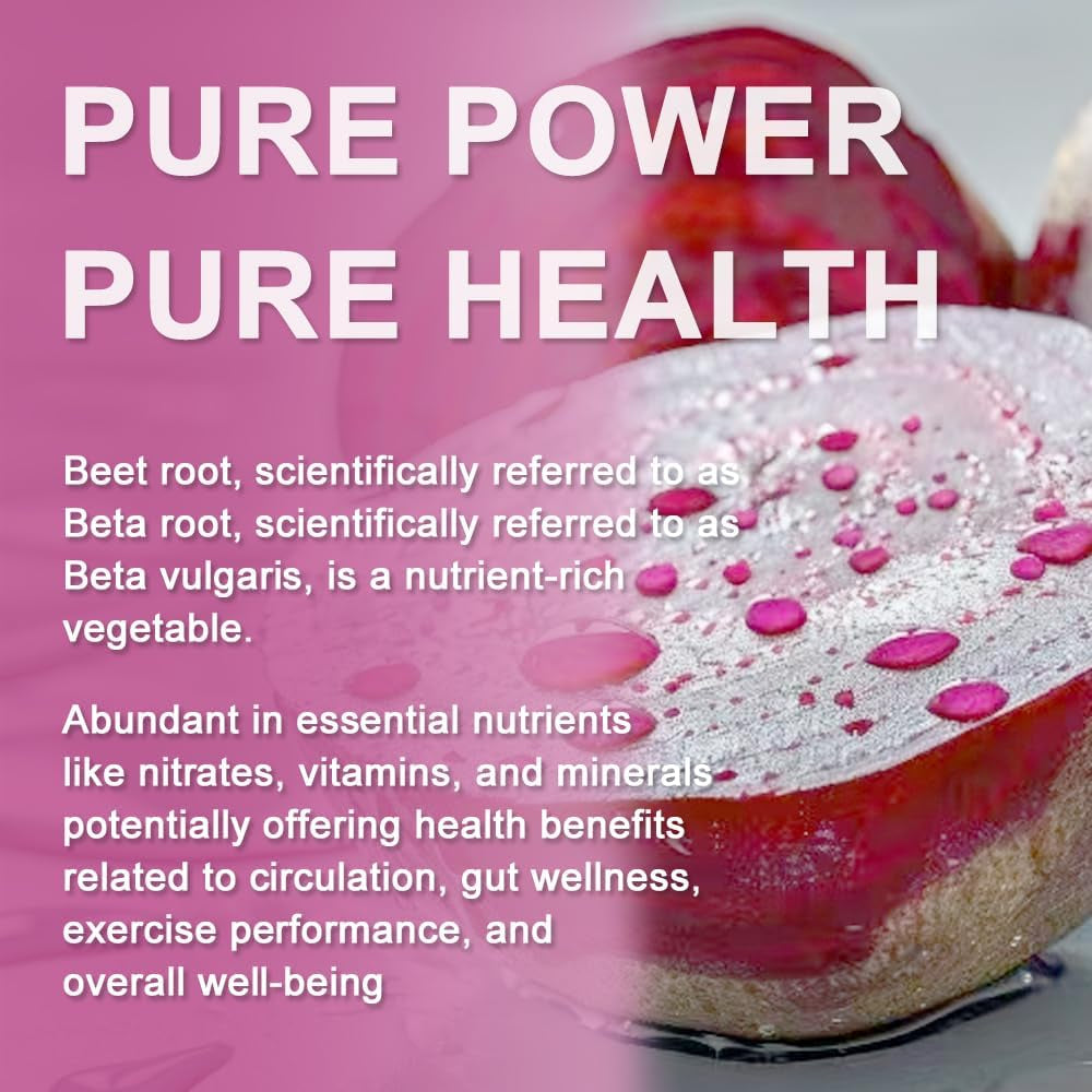 Beet Root Capsules Organic - 1300Mg Beetroot Powder Capsules for Natural Energy - 60 Vegan Beetroot Supplement Supports Blood Pressure, Athletic Performance, Digestive, Immune System (Beetroot)