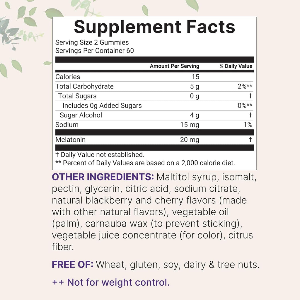 Micro Ingredients Melatonin 20Mg Gummies for Adults, 120 Count | Sleep Aid 10Mg Melatonin per Gummy | Sugar Free Blackberry Cherry Flavor | No Drug + Non-Habit-Forming | Non-Gmo, Gluten Free