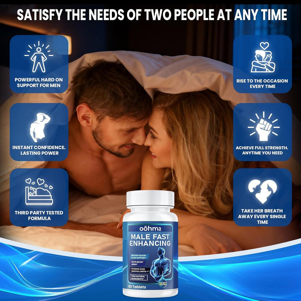 New Male Enhancing Supplement, Designed to Be Fast Acting for Blood Flow to Gain Length & Girth + Stamina, Maca, Epimedium, and Other Natural Ingredients, 3Rd Party Tested Supplement 60 Tablets