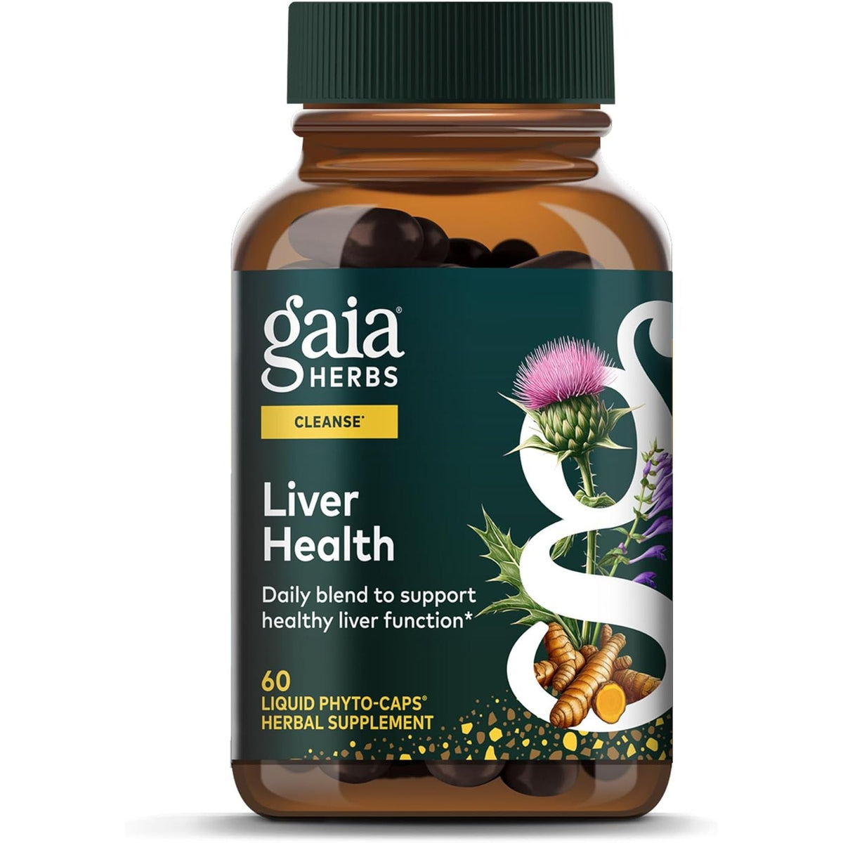 Gaia Herbs Liver Health - Supplement with Milk Thistle, Turmeric Root, Schisandra & Licorice Root for Liver & Cleanse Support* - 60 Vegan Liquid Phyto-Caps (60 Servings)