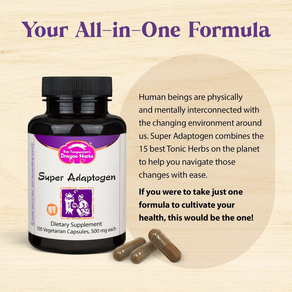 Dragon Herbs Super Adaptogen | All Natural Supplement to Support Well-Being, Mood, Immune Function, Strong Adaptive Response | All Natural Ingredients, Non-Gmo (100 Capsules, 500 Mg per Capsule)”