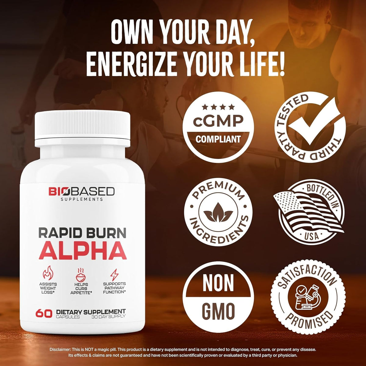 Rapid Burn Alpha - Fat Burner for Men - Supports Healthy Pathways Associated with GLP-1 Activity - Supports Appetite Control, Energy Booster, Helps Increase Metabolism & Fat Loss - 60 Unisex Capsules