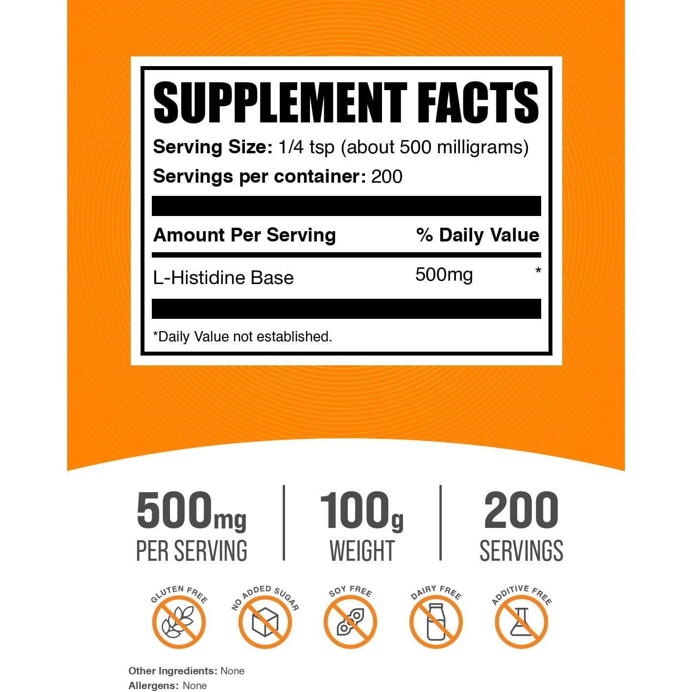 Bulksupplements.Com L-Histidine Powder - as L-Histidine Base, Histidine Supplement - Essential Amino Acid & Gluten Free, 500Mg per Serving, 100G (3.5 Oz) (Pack of 1)