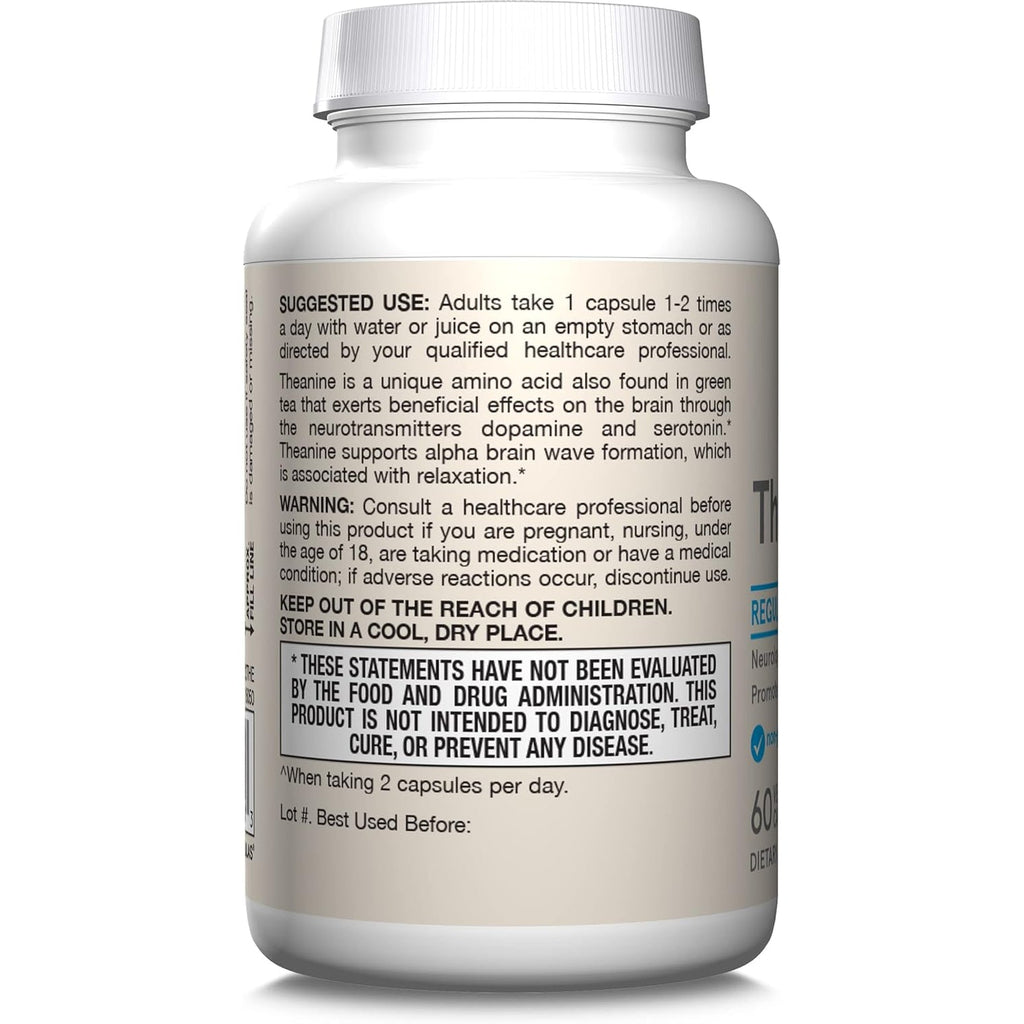 Jarrow Formulas® Regular Strength Theanine 100 Mg, Dietary Supplement, 60 Capsules, 60 Day Supply