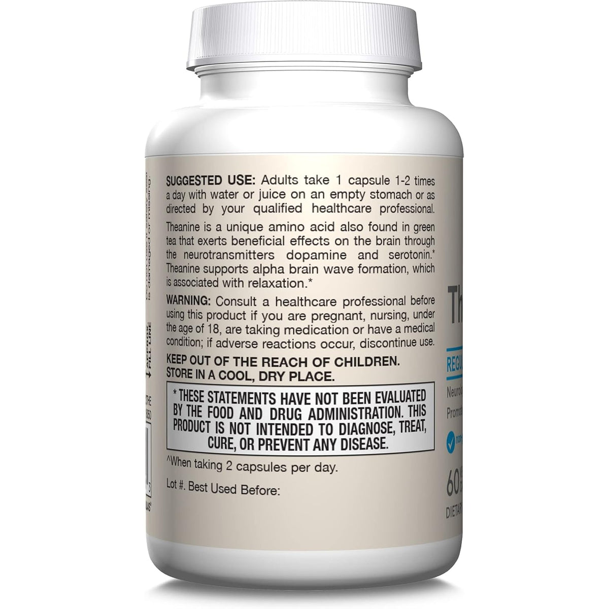 Jarrow Formulas® Regular Strength Theanine 100 Mg, Dietary Supplement, 60 Capsules, 60 Day Supply