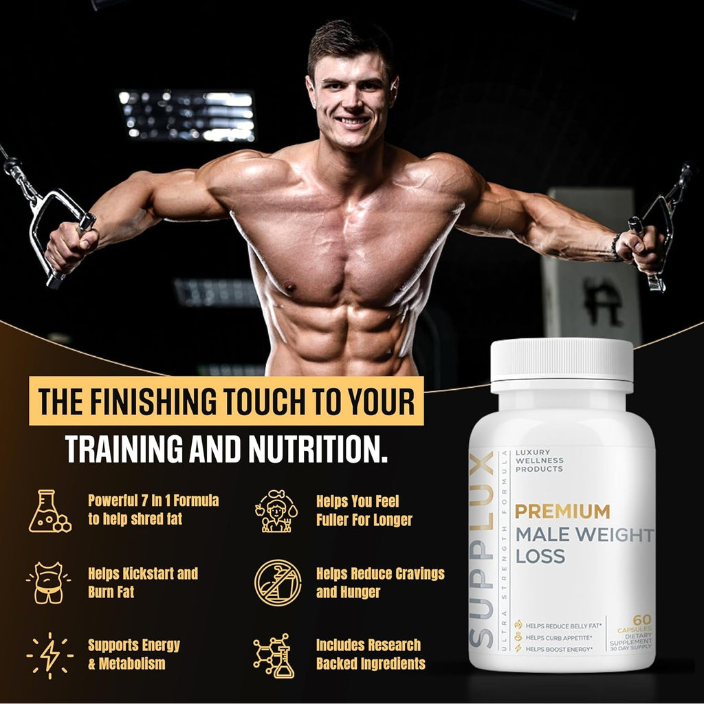 Premium Male Weight Loss - Fat Burner for Men - Supports Healthy Pathways Associated with GLP-1 Activity - Appetite Suppressant, Energy Booster, Helps Sustain Muscle - 60 Unisex Capsules