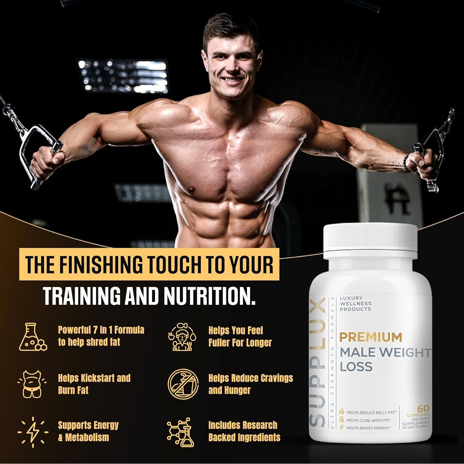 Premium Male Weight Loss - Fat Burner for Men - Supports Healthy Pathways Associated with GLP-1 Activity - Appetite Suppressant, Energy Booster, Helps Sustain Muscle - 60 Unisex Capsules