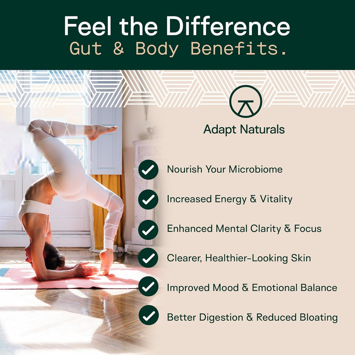 Adapt Naturals 4-In-1 Biome Protect Prebiotics, Probiotics Supplement Postbiotics & Polyphenols for Microbiome, Gut Health & Defense for Women & Men, 30 Day Supply