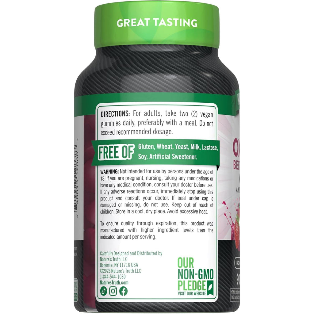 Nature'S Truth Nitric Oxide Beet Root Gummies | 90 Count | with Nitrates | for Men and Women | Vegan, Non-Gmo & Gluten Free Supplement