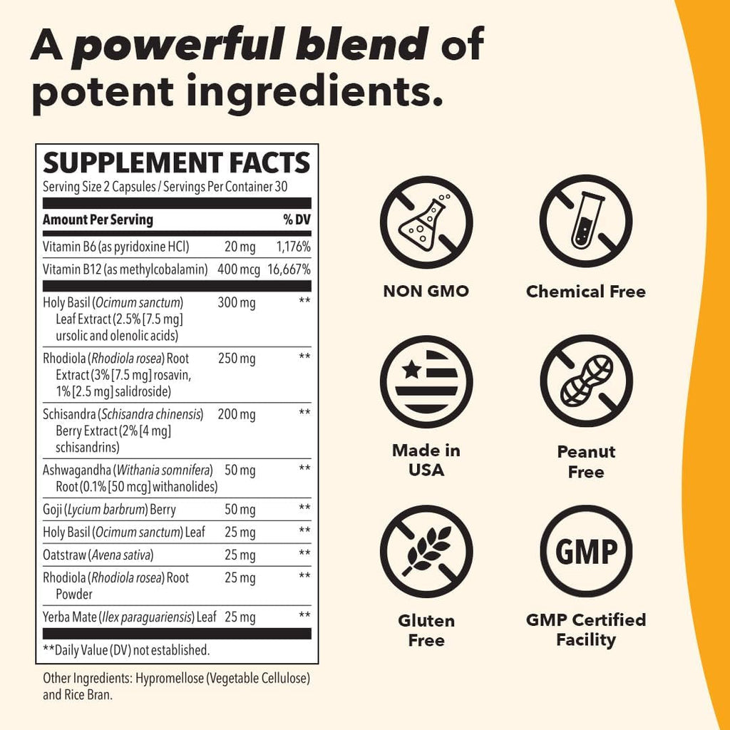 Lifeseasons Adrenal-T - Adrenal Fatigue Support Supplement - Helps Lower Cortisol - Avoid Burnout - Aids Stress Management - Energizing - with Ashwagandha Adaptogens - 60 Capsules