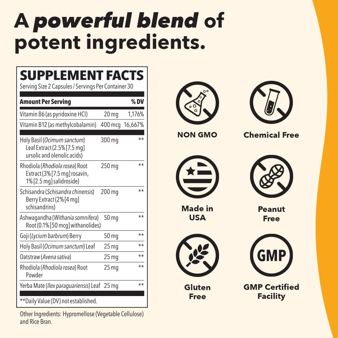 Lifeseasons Adrenal-T - Adrenal Fatigue Support Supplement - Helps Lower Cortisol - Avoid Burnout - Aids Stress Management - Energizing - with Ashwagandha Adaptogens - 60 Capsules