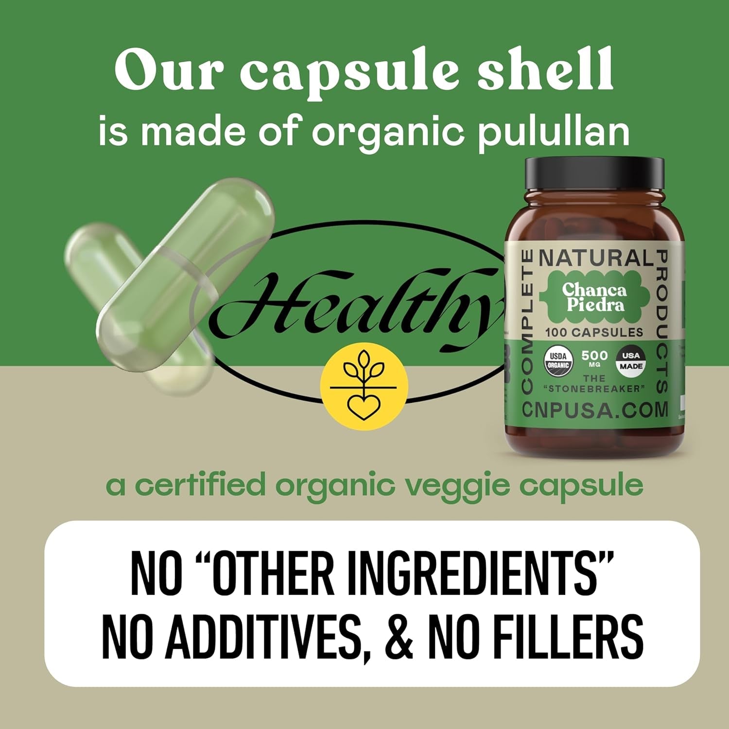Chanca Piedra Organic Capsules 500Mg - Phyllanthus Niruri Stonebreaker Extract, Kidney Gallbladder Liver Support, 100 Chanca Piedra Capsules, Non GMO, Alcohol Free, Vegan Herbal Supplement Made in USA