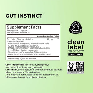 HUM Gut Instinct Daily Probiotics for Women and Men, Digestive Health, Lactobacillus, Bifidobacterium Strains for Immune Support, Probiotic Supplement for Healthy Gut Diversity, 30 Capsules