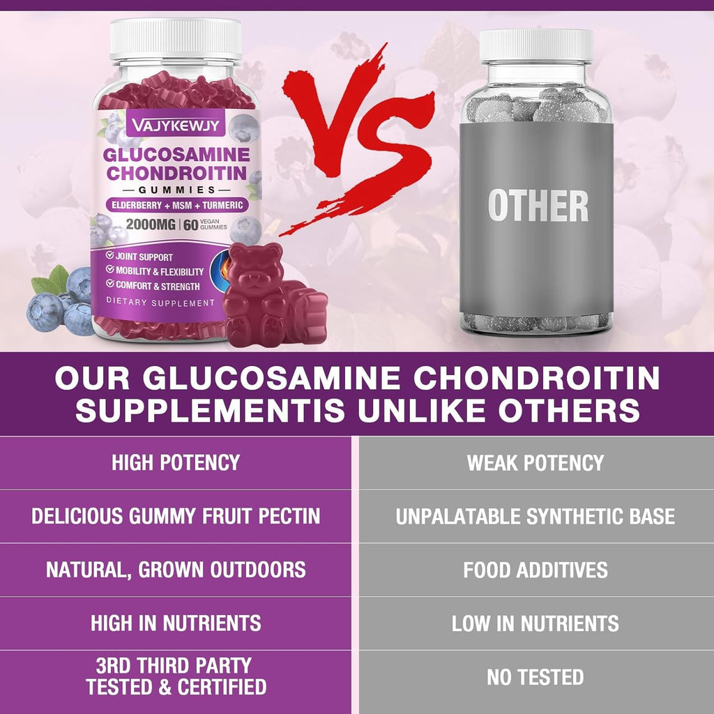 Sugar Free 2000Mg Glucosamine Chondroitin Gummies, Extra Strength Glucosamine with Chondroitin MSM & Turmeric, Joint Support Supplement, Antioxidant Immune Support - 60 Gummies