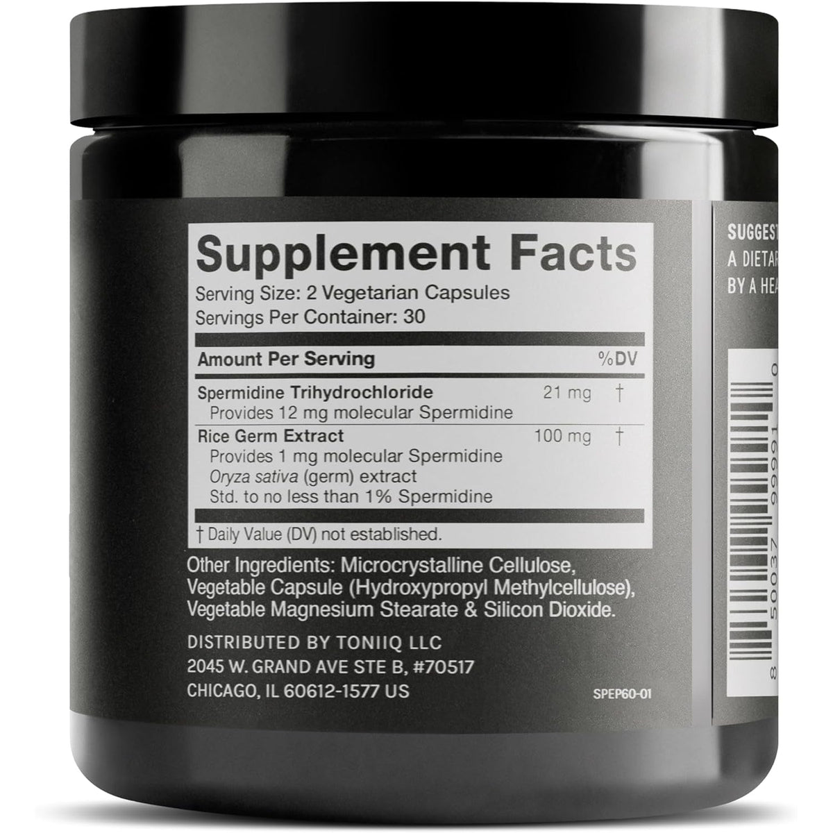 Toniiq 22Mg Ultra Concentrated Spermidine Supplement -Spermidine Supplements for Men and Women - Rice Germ Extract and Trihydrochloride Complex Blend - 60 Vegetarian Capsules - 30 Servings