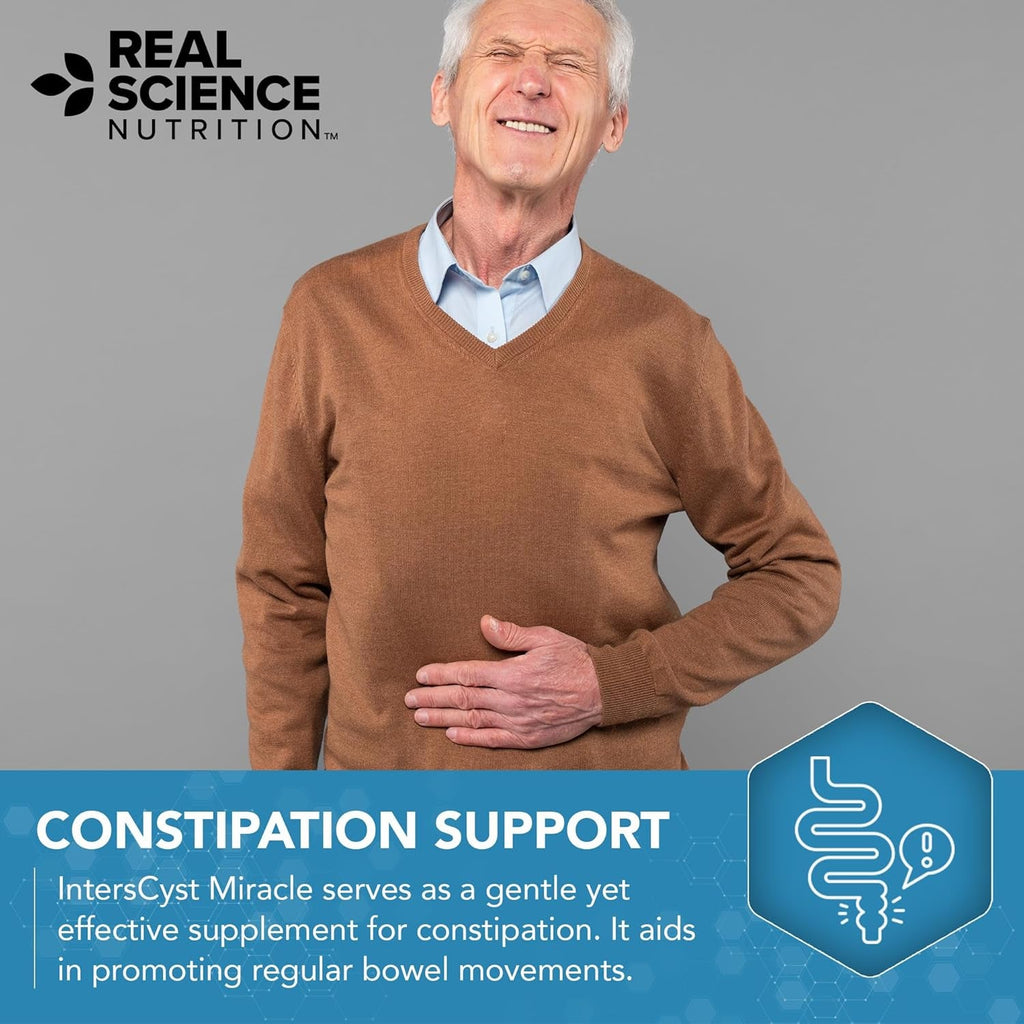 Real Science Interscyst Miracle – All Natural Supplement for Interstitial Cystitis Relief and Constipation with Vitamins C, D, B12 & K + Nitric Oxide Support – Bladder & Kidney Health Support, 60 Caps