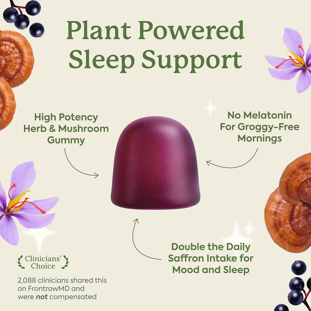 Plant People Wondersleep Mushroom Gummies Supplement for Sleep, No Melatonin Sleep Gummies with Reishi Mushroom, Saffron & Chamomile, Wild Elderberry Flavor, Sugar-Free (60 Count)