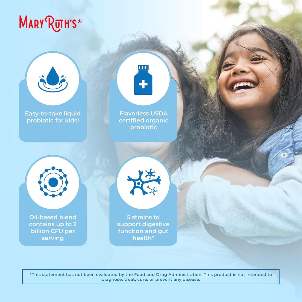 MARYRUTH'S Organics Kids Probiotic Liquid Drops | USDA Organic Probiotics for Digestive Health | Ages 4+ Gut Health & Immune Support Supplement | Overall Health | Vegan | Non-Gmo | 1 Fl Oz
