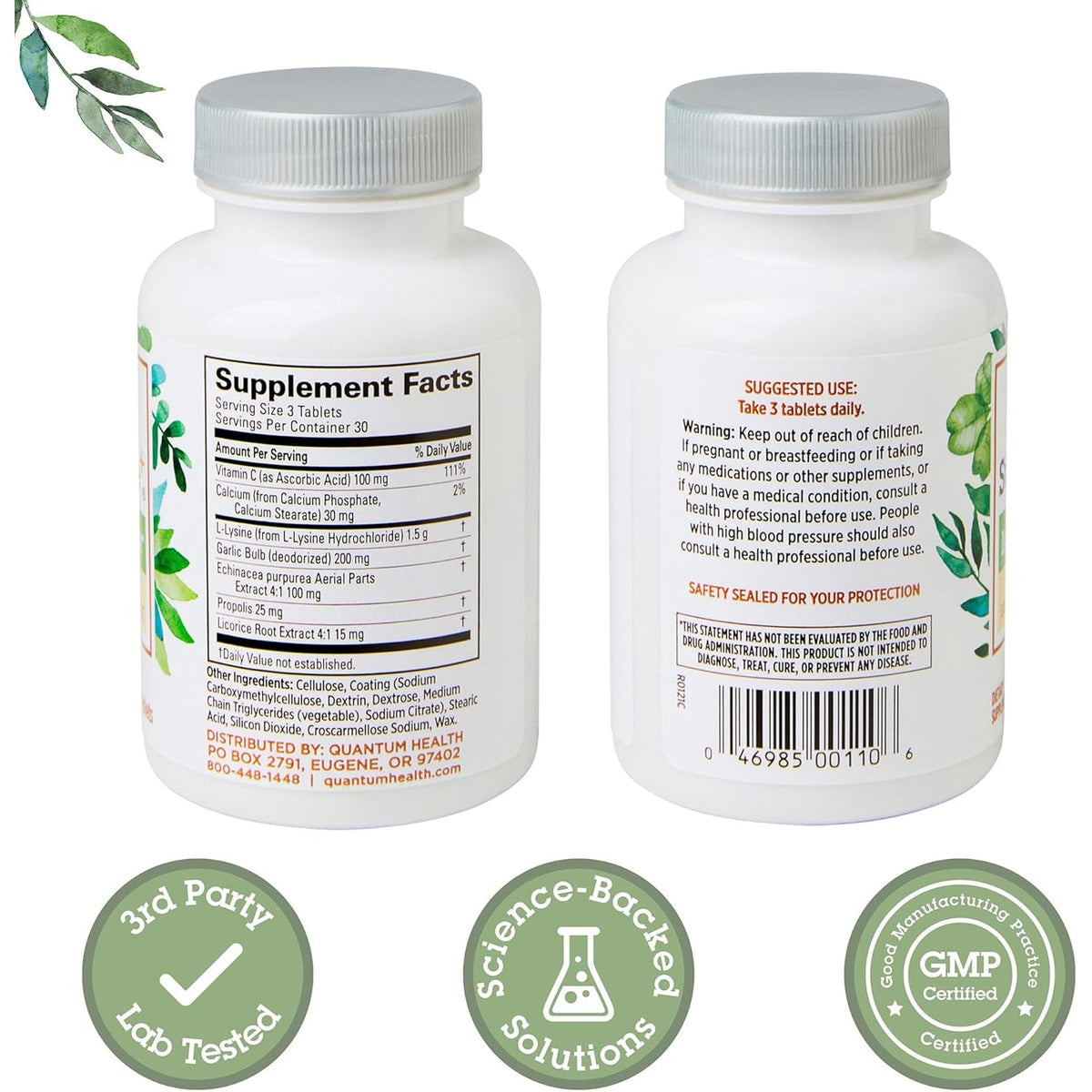 Quantum Health Super Lysine+ / Advanced Formula Lysine+ Immune Support with Vitamin C, Echinacea, Licorice, Propolis, Odorless Garlic (90 Tablets)