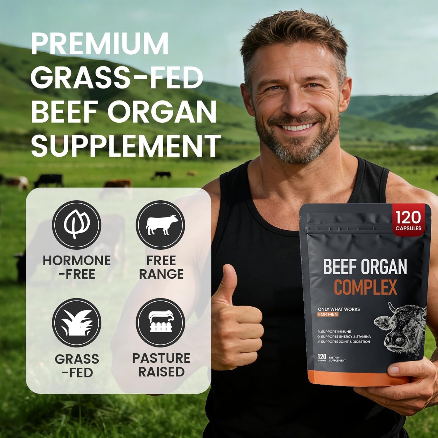 Beef Organ Complex Supplement, 120 Capsules Grass Fed Beef Liver Capsules, Immune Support, Gluten Free, Non-Gmo (1)