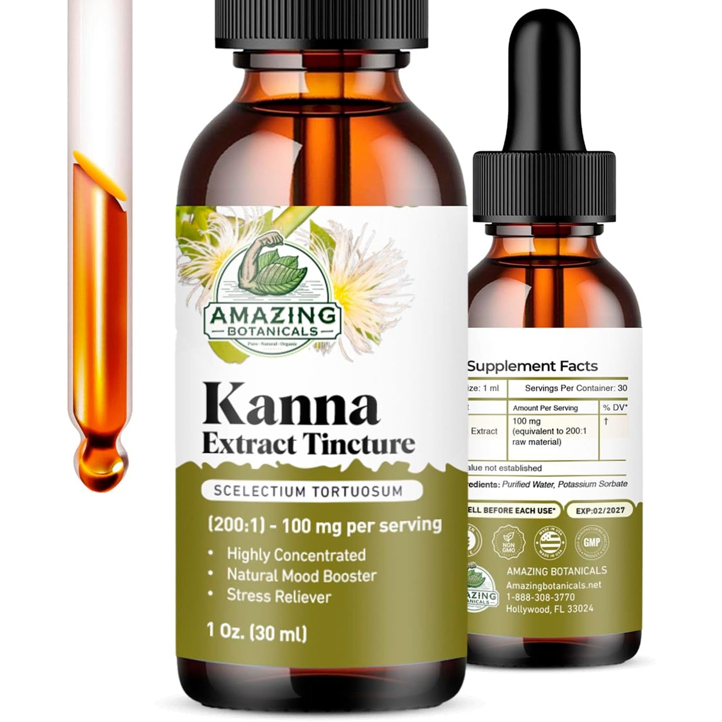 Amazing Botanicals Sceletium Tortuosum Kanna Extract Tincture 200X Menstrum – Liquid Supplement – 30Ml (1Oz)