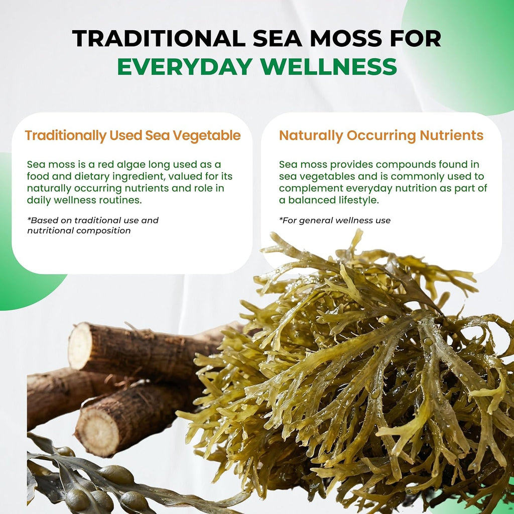 Organic Sea Moss Capsules with Black Seed Oil, Ashwagandha, Burdock Root, Bladderwrack for Immune System, Gut, Skin & Energy (150 Count (Pack of 1))