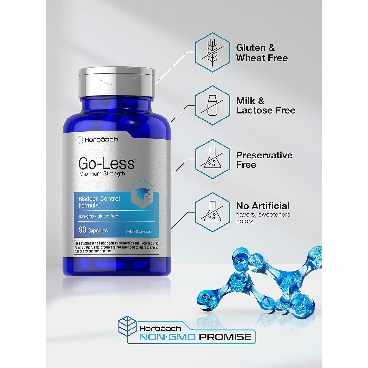 Horbäach Go Less Bladder Control Supplement | 90 Capsules | Maximum Strength Pills for Women and Men | Non-Gmo & Gluten Free Formula