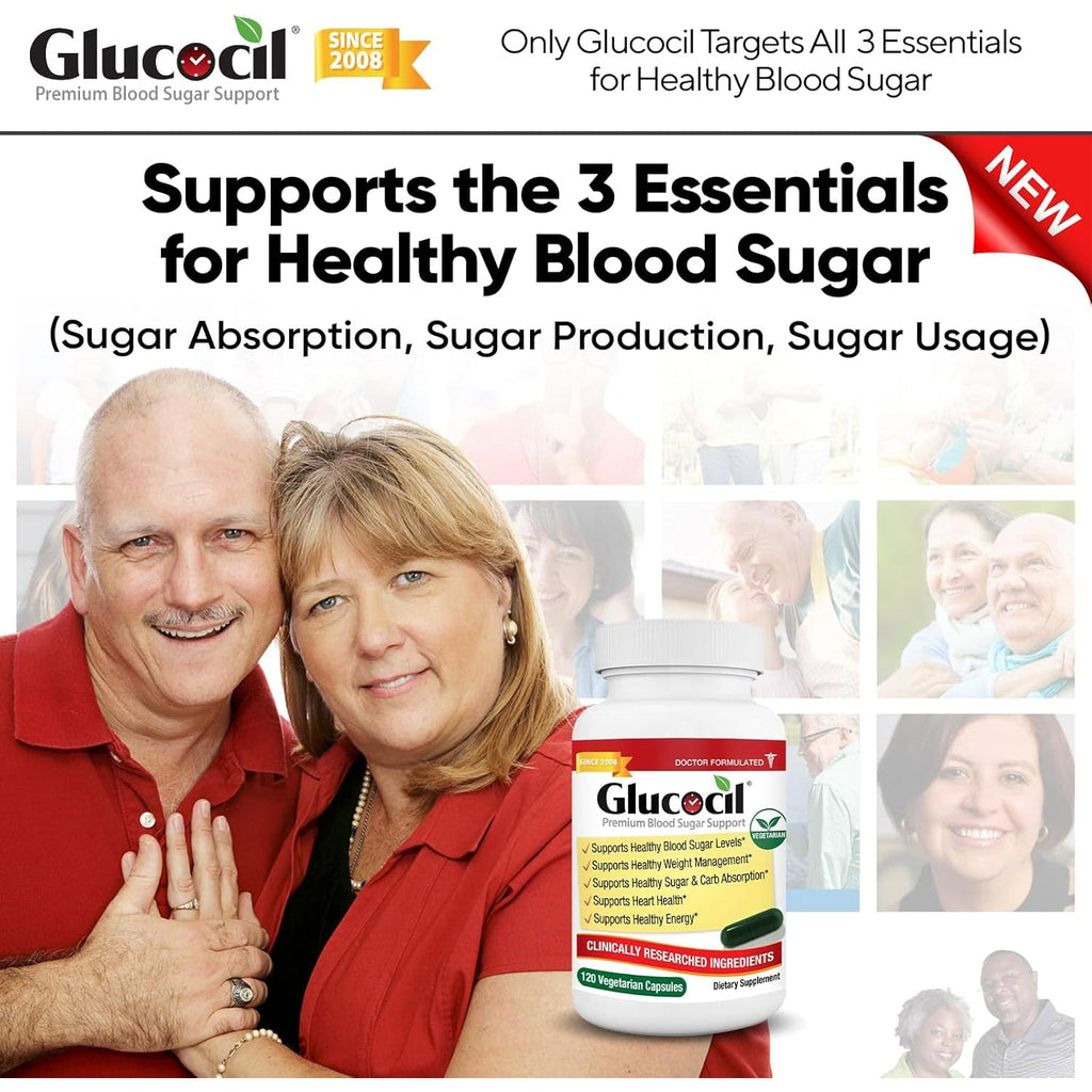 Glucocil – Vegetarian Capsules - Premium Blood Sugar Support - Supports the 3 Essentials for Healthy Blood Sugar - with Berberine, Proprietary Mulberry Leaf, and More