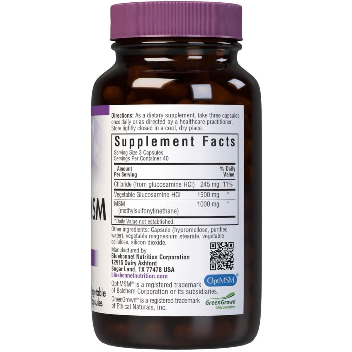 Bluebonnet Vegetarian Glucosamine plus MSM Supplement, 120 Count ('743715011151)