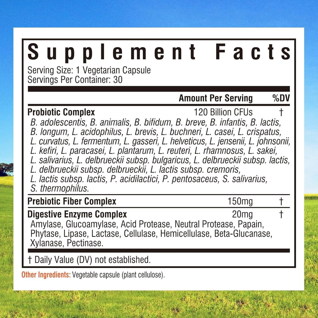 Innate Vitality Probiotics 120 Billion Cfus for Men & Women, 34 Strains with Prebiotics & Digestive Enzymes, Immune & Digestive Health, Delayed Release, Shelf Stable, 30 Vegan Capsules